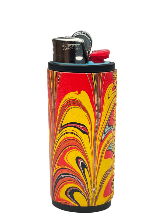 Marble Tye-Dye Leather Lighter Case (Red Yellow Black)